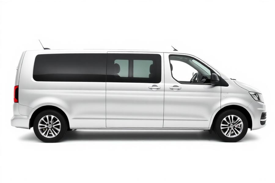 Silver seven seat passenger van available for weekly rental