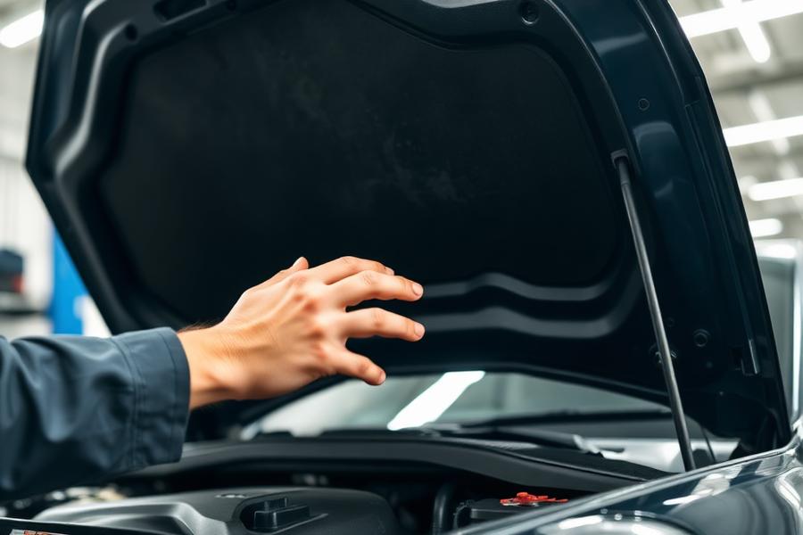 Mechanic inspecting a car engine bay